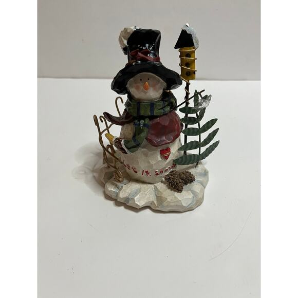 Vintage Let Is Snow 7" snowman with trees star‎ fence birdhouse - Picture 1 of 4